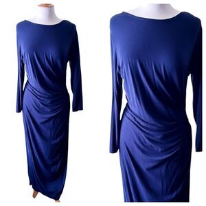 Mexicali Blues Navy Blue Long Sleeve Ruched Jersey Maxi Dress - XL